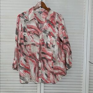 JM Collection Red and Black Abstract Jacket